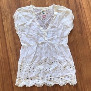 JOHNNY WAS Eyelet Lace Cream Ivory Cap Sleeve Boho Fairy Blouse XS